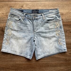 Lucky Brand Jean Shorts Womens 6/28 The Roll Up Denim Embroidered Boho Hippie